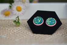 Mint Green Druzy Studs in Pink Setting