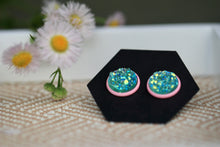 Mint Green Druzy Studs in Pink Setting