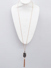 Long Black and Gold Crystal Embedded Necklace Set
