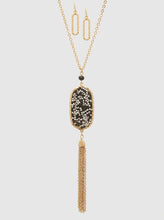 Long Black and Gold Crystal Embedded Necklace Set