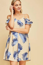 Blue Palm Ruffle Dress