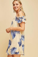 Blue Palm Ruffle Dress