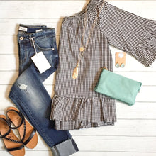 Black Gingham Ruffle Top